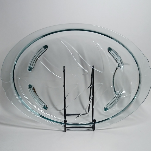 VTG Pyrex Original Clear Footed Meat Serving Dish Platter w/Well Blue Tint - Picture 2 of 3